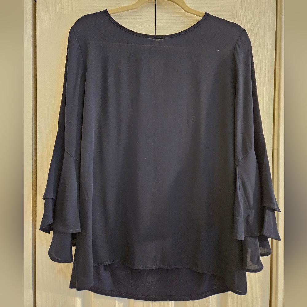3/4 Bell Sleeve Navy Blue Blouse